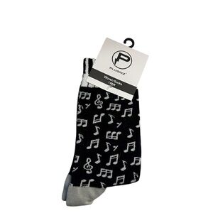 Pluginz Black, White, & Gray 1 Pair of Musical Notes Socks NWT